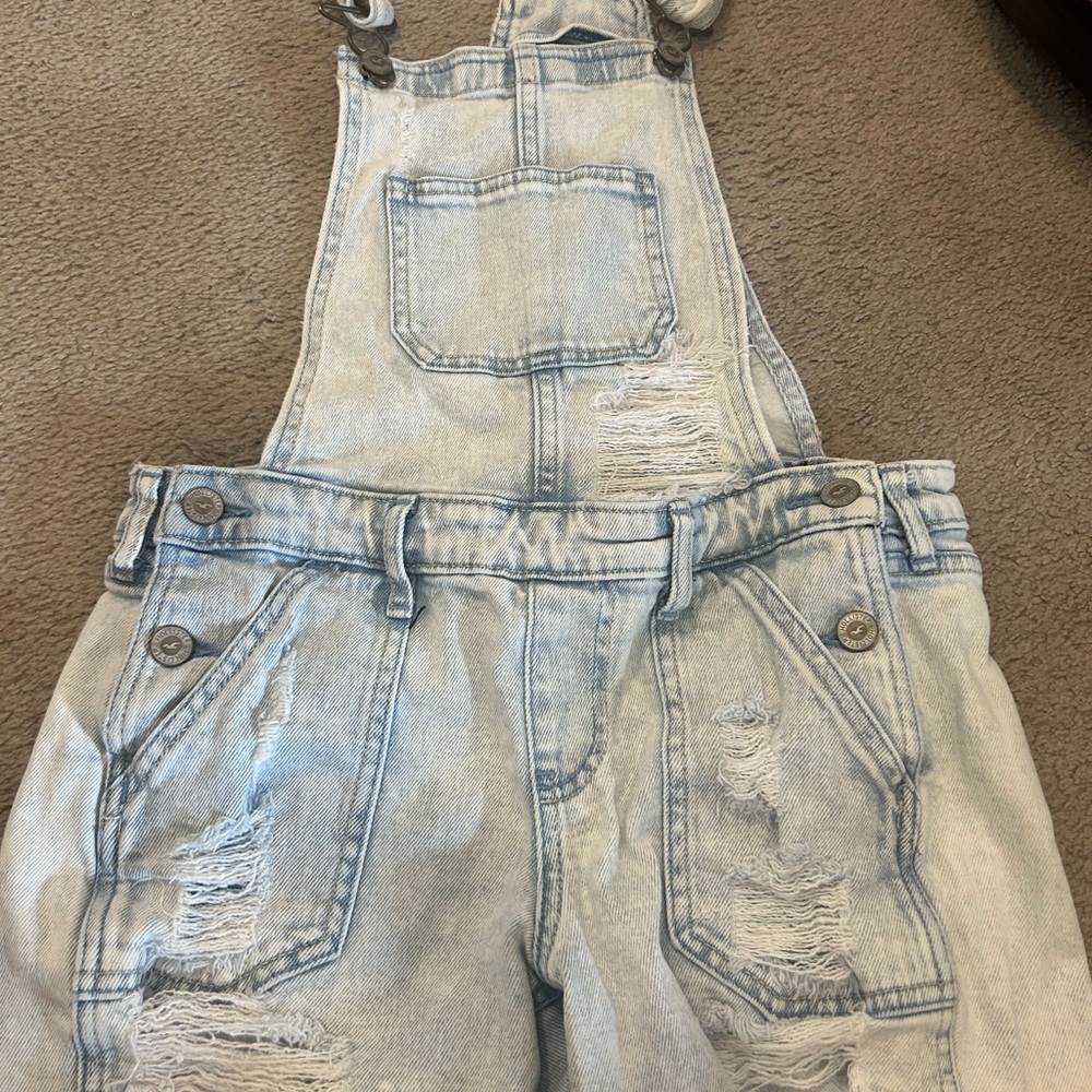 Hollister Light Blue Boyfriend Short Overalls